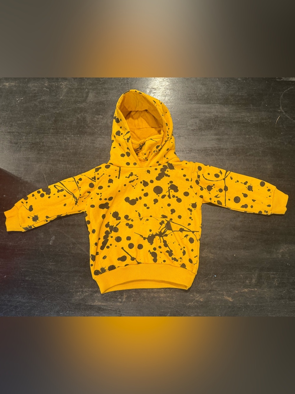Free Planet Yellow Hoodie with cowl neck Black Splatter- 4T